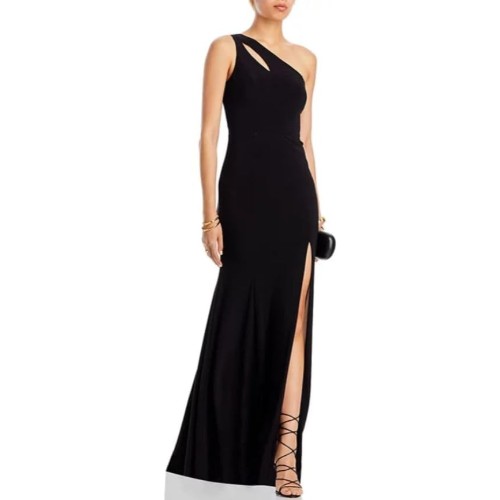 Aqua-Womens-One-Shoulder-Gown-Black